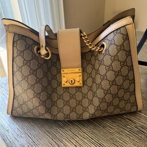 Gucci Tan and Brown Monogram Shoulder Bag